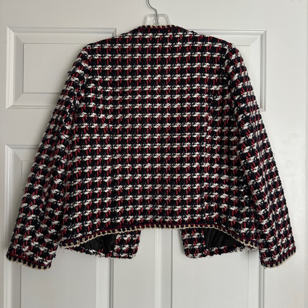 Zara Navy, Red & White Tweed Cropped Blazer - Picture 5 of 8